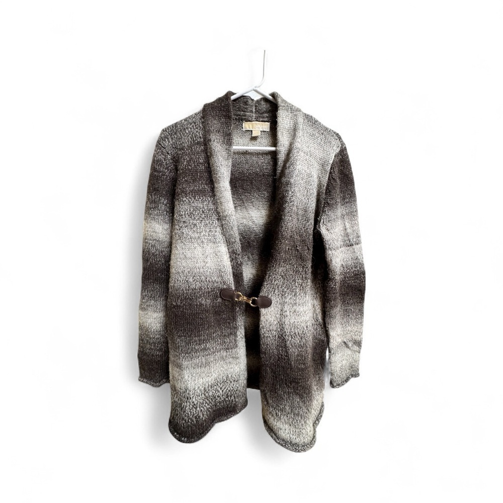 Michael Kors Wool Alpaca Blend Ombre Cardigan Sweater Brown Gray Large